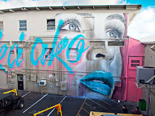 Beautiful female face graffiti in honolulu hawaii by Rone