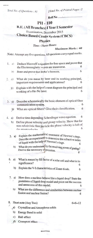 IGNOU BAS-001 Applied Physics Question Paper - 2023 2024 MBA