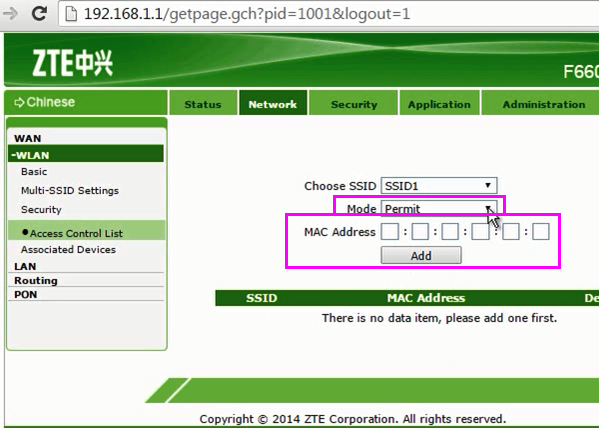 Isi mac address yang diizinkan untuk akses indihome