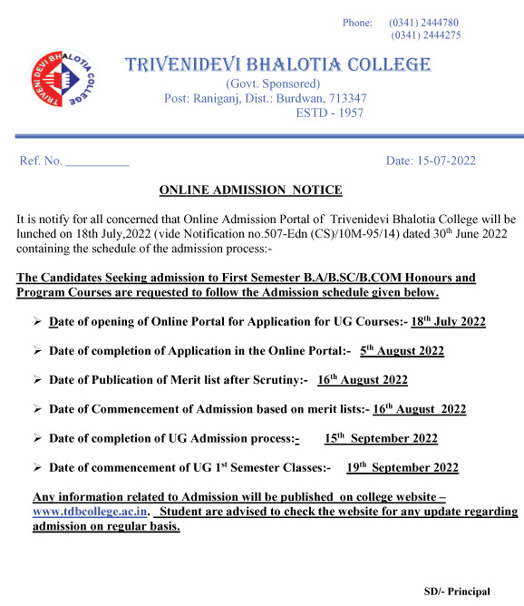 TDB College Merit List Date 2022