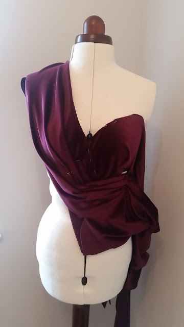 Purple velvet draped for pleated asymmetric cocktail dress sewing tutorial