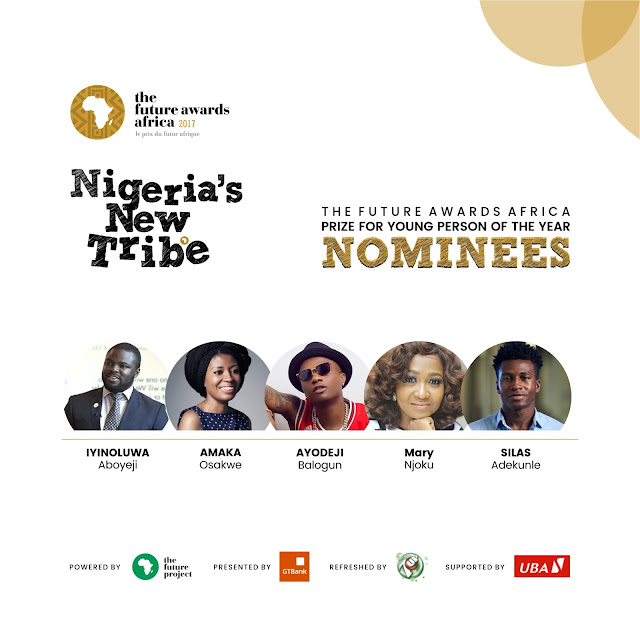 Wizkid, Njoku Mary, Iyin Aboyeji, Amaka Osakwe and Silas Adekunle nominated for the "Young Person of the Year" at future Award in Africa