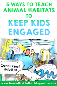 5 Ways to teach animal habitats, such as creatures who inhabit the reef, to keep kids engaged in their science lesson.  #foundationintofirst #techteacherpto3 #animal #habitats #science