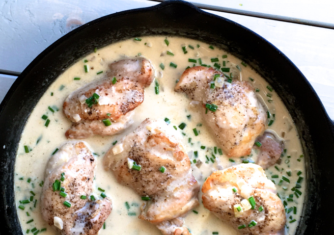 The Low Carb Diabetic Chicken Thighs Pan Roasted With A Chive Cream Sauce