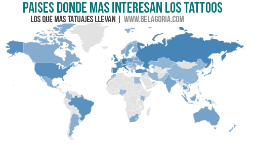 Mapa interés en los tatuajes por país en Instagram