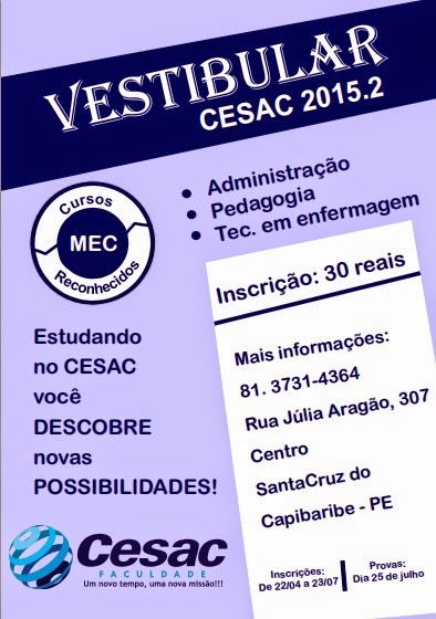 CESAC abre vestibular para Administração, Pedagogia e Técnico de Enfermagem