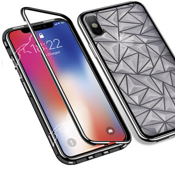 Bakeey Diamond Pattern Magnetic Adsorption Full Body Tempered Glass Back Cover+PC Frame Protective Case For iPhone X 