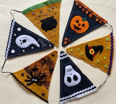 Halloween felt bunting embroidered with embellishments