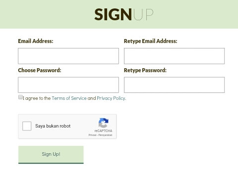 silahkan mendaftar / membuat akun dengan cara mengisi formulir pendaftaran secara lengkap dan benar > Centang "I agree to..." > Selesaikan Captcha > kemudian pilih "Sign Up".
