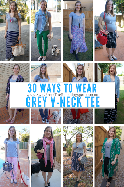 30 ways to wear a grey v neck tee affordable outfit ideas | away from blue blog