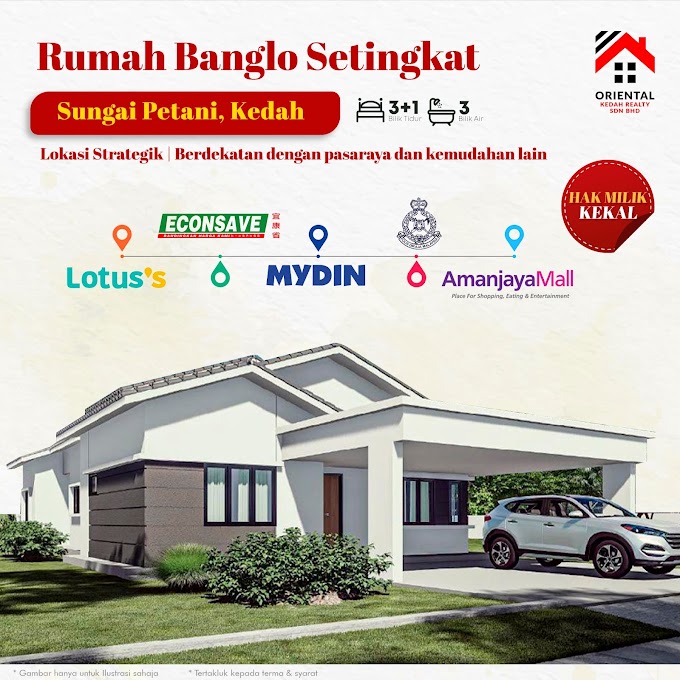   Are you looking for a house with land in Sungai Petani, Kedah? Consider Single Storey Bungalow House in Sungai Petani - "Freehold", now OPEN FOR SALE! Units are limited!! !!️!!️ 