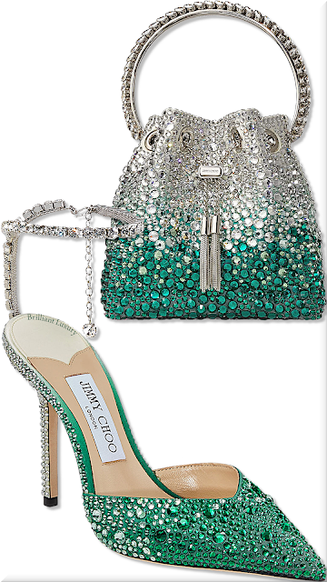 ♦Emerald green Jimmy Choo Saeda pumps & Bon Bon bag with Swarovski crystals #brilliantluxury