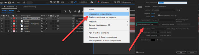 impostazioni della composizione di after effects