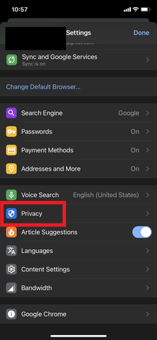 Google Chrome IOS Privacy