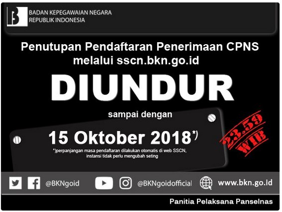 Panitia Pelaksanan Panselnas Memperpanjang Pendaftaran CPNS 2018 Hingga 15 Oktober 2018