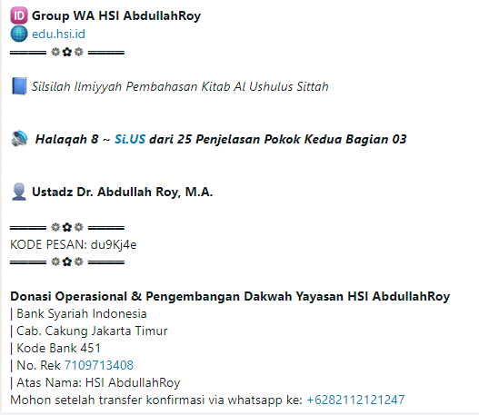 Halaqah 8 ~ Silsilah Ilmiyyah Pembahasan Kitab Al Ushulus Sittah HSI | Penjelasan Pokok Kedua Bagian 3
