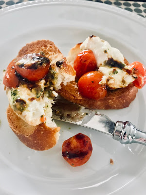 Beligioso Burrata with roasted cherry tomatoes, pesto and balsamic drizzle