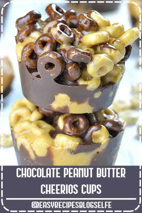 Need a quick and healthy dessert or snack? Chocolate Peanut Butter Cheerios Cups are easy and healthy snack for kids and adults and perfect breakfast to grab and go on busy mornings. #EasyRecipesBlogSelfe  #cheerios #healthydessert #healthysnack #peanutbutter #chocolaterecipes #healthybreakfast #EasyRecipesHealthy #snacks #forkids