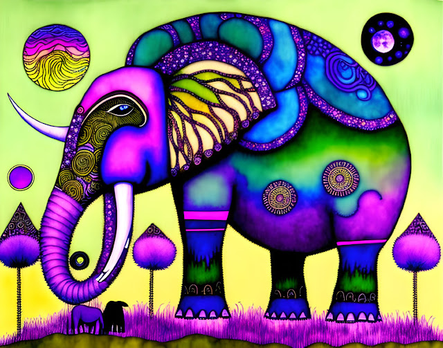 Watercolor Abstract Elephant in the style of Zentangle