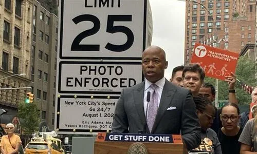 New York Mayor Eric Adams speaking at a press conference on August 1, 2022. (David Wagner/Epoch Times)