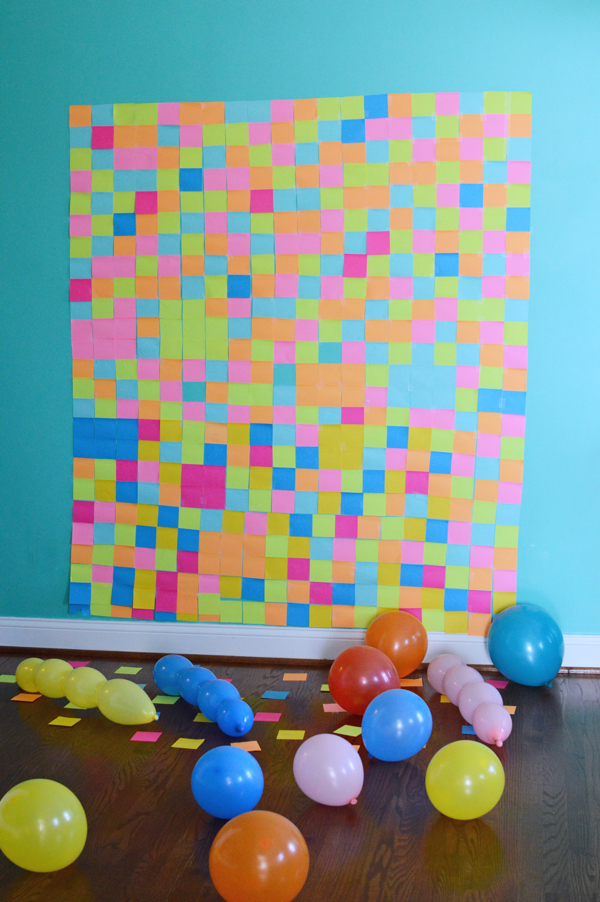 Design Addict Mom Highlights From Zion S Roblox Birthday Party - over 500 multicolored post its were used to create this roblox skin color changing inspired grid