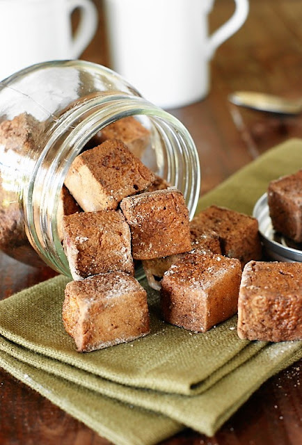 Homemade Chocolate Marshmallows Image ~ little pillows of chocolate marshmallow deliciousness.  Enjoy in a mugful of hot chocolate, or just as they are for a sweet treat snack.