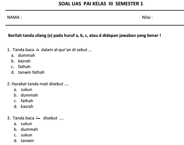 Uas Pai Kelas Vi