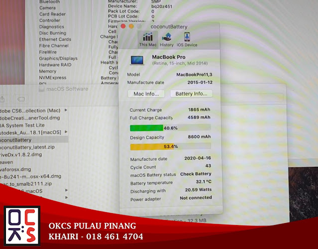 SOLVED: KEDAI REPAIR MACBOOK BALIK PULAU | MACBOOK PRO RETINA 15 A1398 BATTERY FAST DRAIN, 1HOUR DROP FROM 100% TO 10%, SUSPECT BATTERY PROBLEM