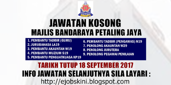 Jawatan Kosong Majlis Bandaraya Petaling Jaya (MBPJ) - 18 September 2017