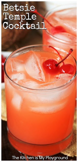 Betsie Temple Cocktail ~ Love tropically fruity drinks that are super easy to make?  This Betsie Temple cocktail is for you! With its pretty color, simpleness to make, & fabulously fruity flavor, it's sure to be a hit. Whip one up for Valentine's Day, Mother's Day, Easter brunch, or just everyday sipping.  www.thekitchenismyplayground.com