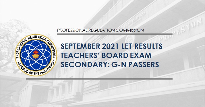 G-N Passers: September 2021 LET Result Secondary