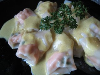 Salmon Dumplings with Coconut-Curry Sauce