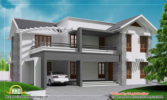 Contemporary sloping roof home design - 3010 Sq. Ft. (280 Sq. M.) (334 square yards)