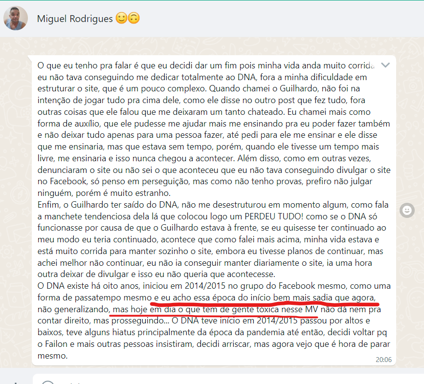 Miguel Rodrigues desabafa após fim do DNA