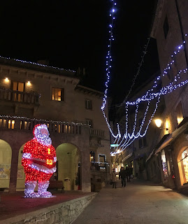 Quiet Streets of San Marino dressed for Christmas holidays in San Marino, Italy