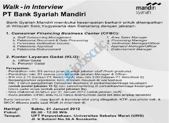 PT Bank Syariah Mandiri - Solo, Yogyakarta, and Semarang 