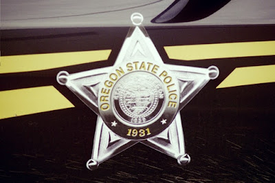 2001-2002 Ford Crown Victoria Police Interceptor Oregon State Police Car in Rainier, Oregon, in 2003