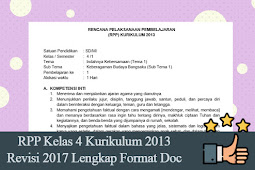 Rpp Kelas 4 Kurikulum 2013 Revisi 2017 Lengkap Format Doc