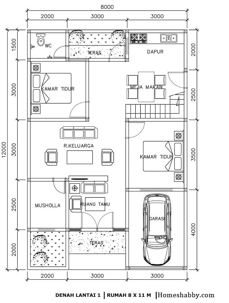 Desain Dan Denah Rumah Lantai 2 Dengan Ukuran 8 X 11 M Kombinasi Tosca Dan Abu Abu Agar Terlihat Cerah Homeshabbycom Design Home Plans