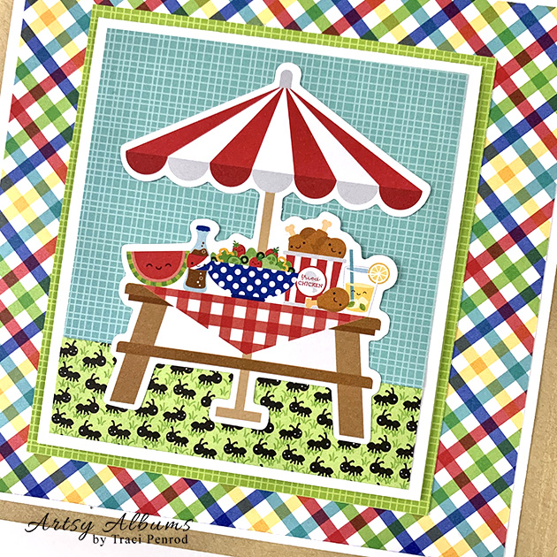 Life is a Picnic Summer Scrapbook page with a picnice table, umbrella, and lots of food