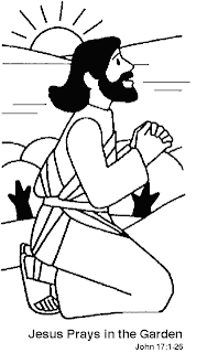 Jesus Prays in the Garden John 17:1-26 verse black and white verse with sunrise background coloring page picture