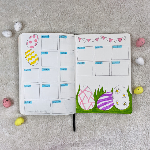 A two page Easter egg themed April journal weekly spread