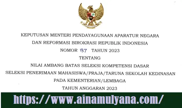 Kepmenpan RB Nomor 137 Tahun 2023 Tentang Nilai Ambang Batas SKD Seleksi Penerimaan Mahasiswa Praja Taruna Sekolah Kedinasan Tahun 2023