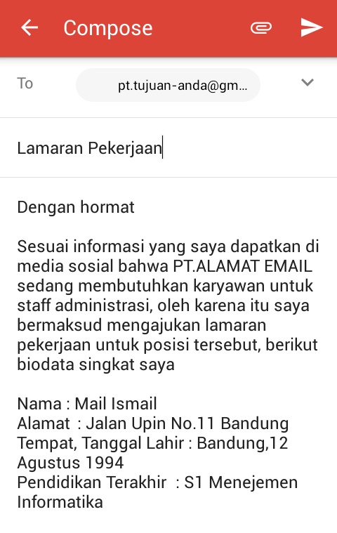 Contoh Surat Lamaran Kerja Via Email Terbaru 2017