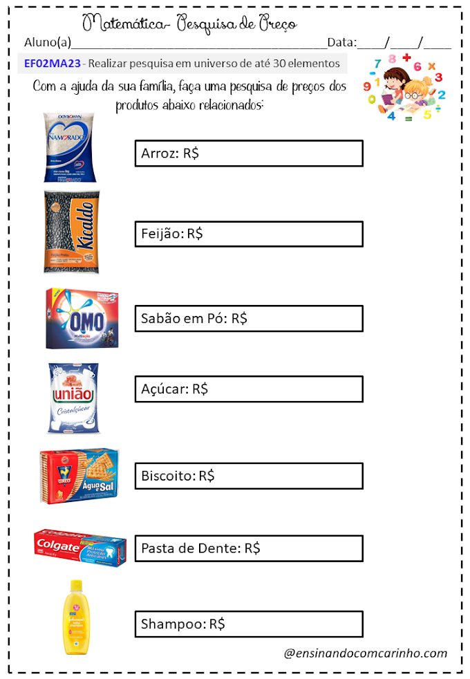 Exercício para trabalhar pesquisa de preços de acordo com a BNCC