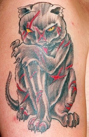 Cat tattoo on right arm tattoo for mens Awesome cat tattoo looking scary 