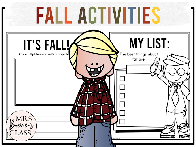Fall activities about pumpkins, autumn, apples, scarecrows, Thanksgiving, Halloween, and more for Kindergarten, First Grade and Second Grade