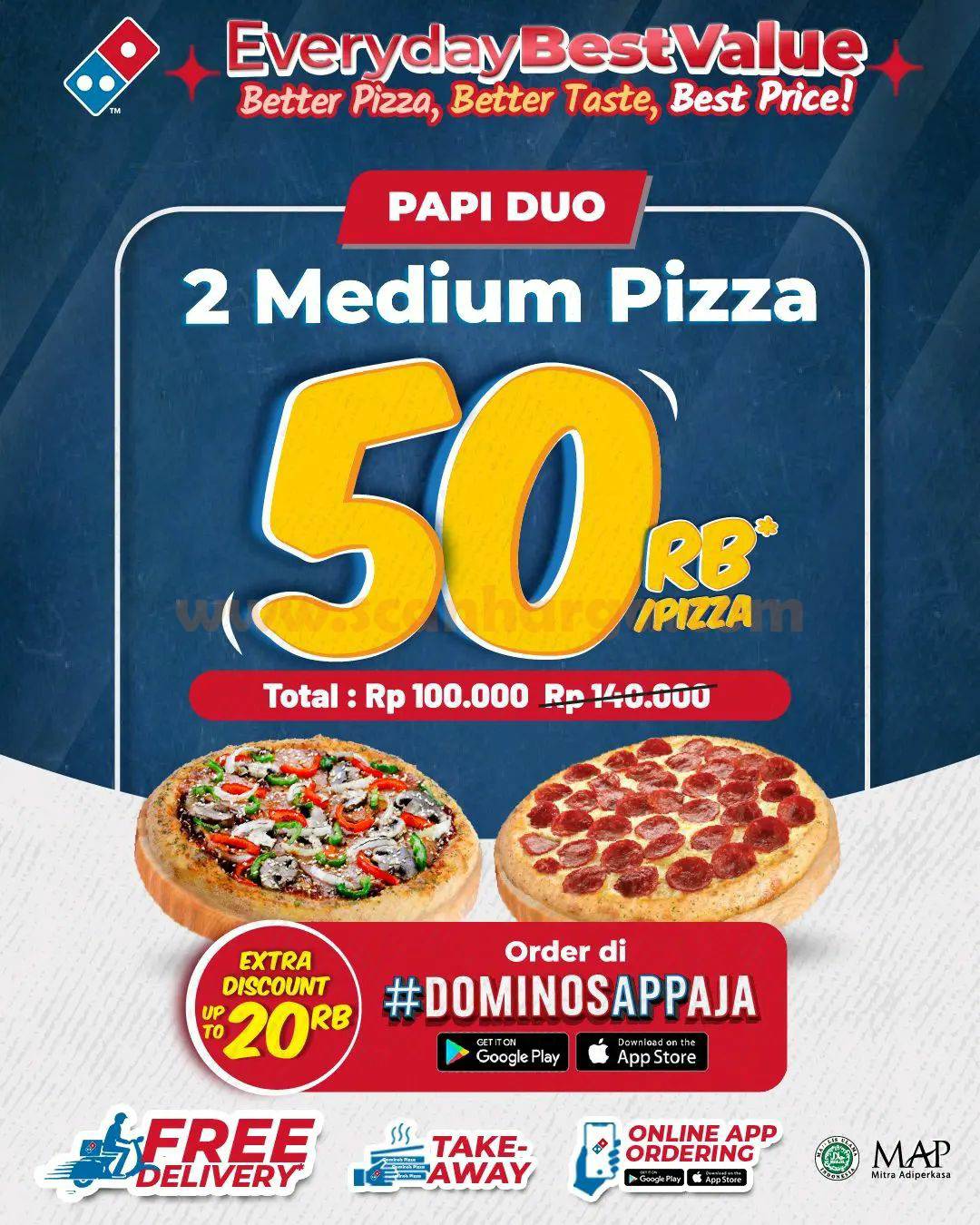 DOMINOS PIZZA Promo Papi Duo 2 Medium mulai 50rb/Pizza