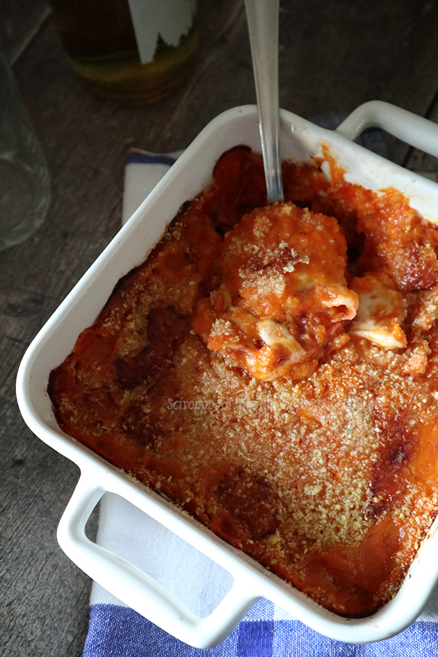 Purea di zucca, salame napoletano e scamorza affumicata al forno