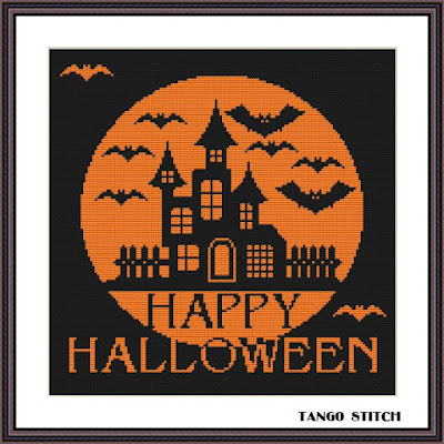 Halloween orange black cross stitch pattern